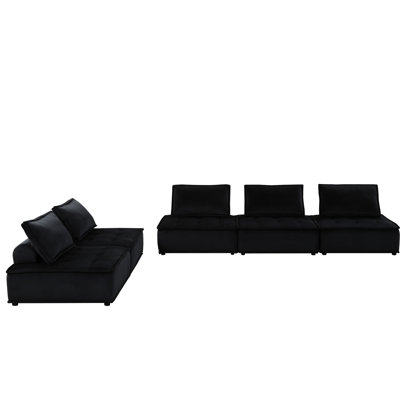 40" X Unit Sectional In Black Velvet With Seat Pocket Coil Spring 25.5" Depth