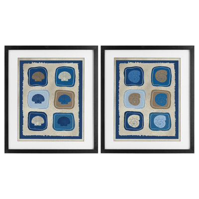 «Blue Blocked Seashells», ensemble de 2 reproductions encadrées sous verre, design par Julia Frost