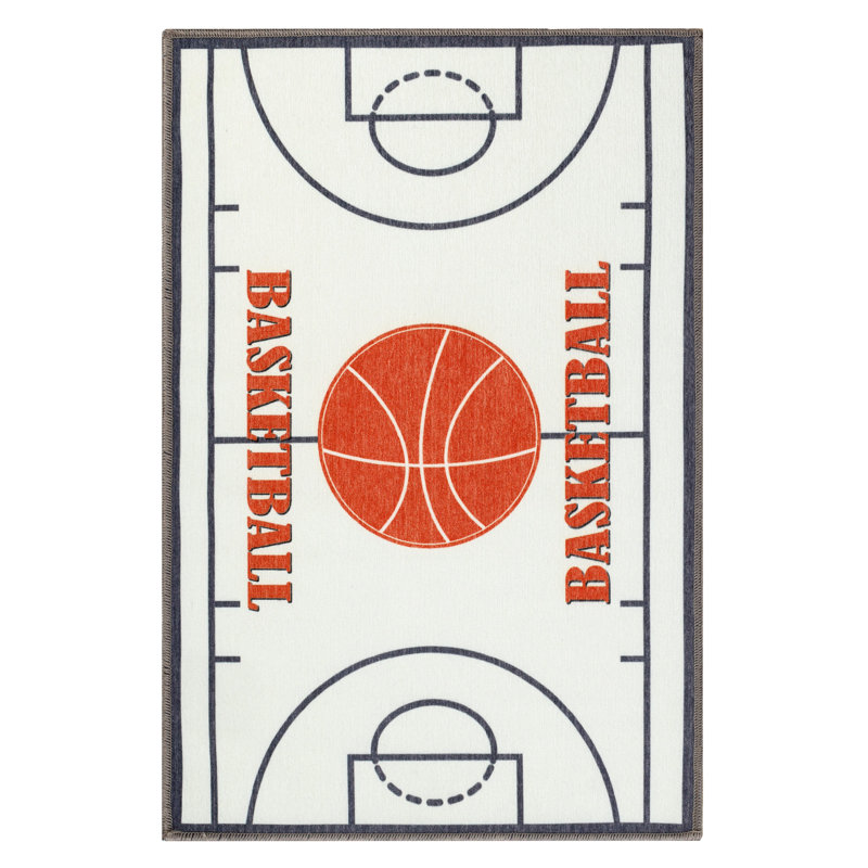 Tapis d'intérieur lavable et antidérapant pour enfants en basketball 100% polyester, Rectangulaire 2 pi x 3 pi