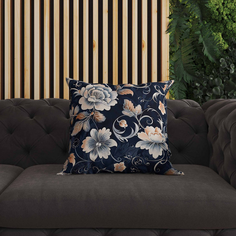 Coussin intérieur / extérieur Curled Floral Vines, Carré 16 po