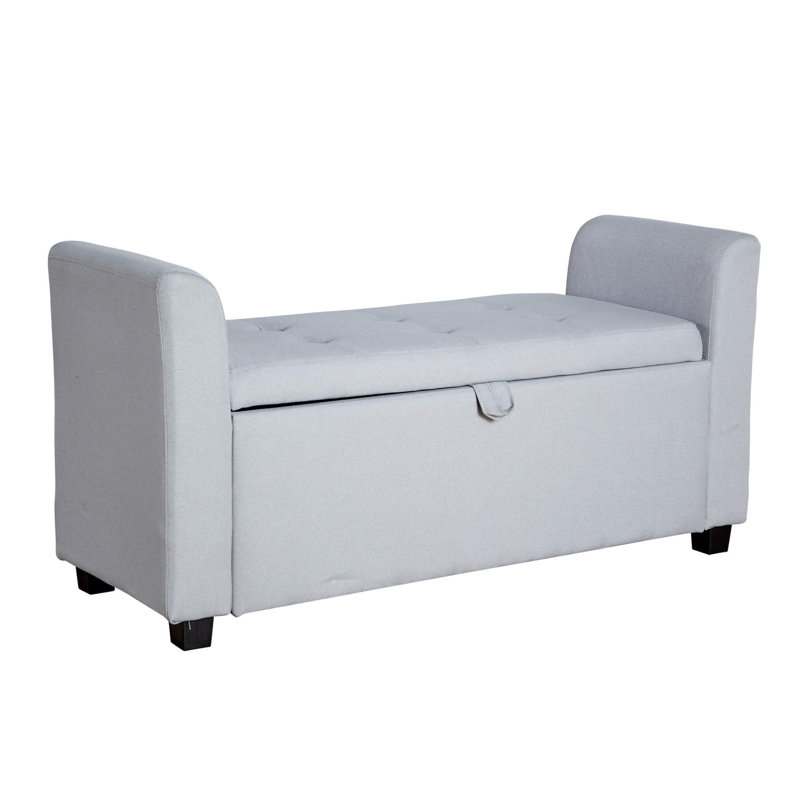 Cheeseman 120cm Wide Rectangle Solid Colour Standard Ottoman with Storage, Grey Linen