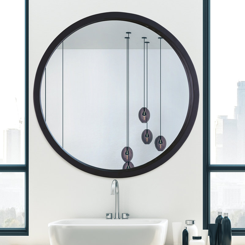 Wood Flat Wall Mirror, Black, 193.55 cm H x 193.55 cm W