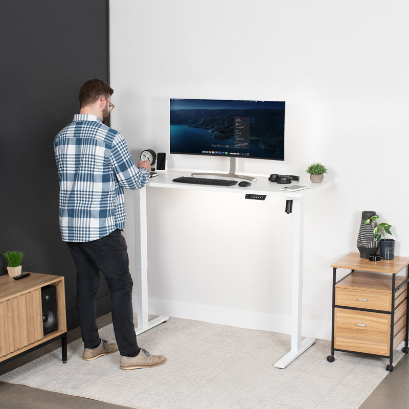 Luxe Electric White 60" Adjustable Standing Desk with Memory Presets