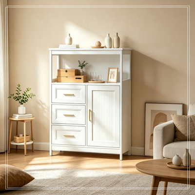 Storage Cabinet with Open Shelf and 3 Drawers
