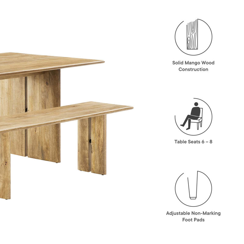 Amistad 72" Oak Solid Wood Dining Table and Bench Set