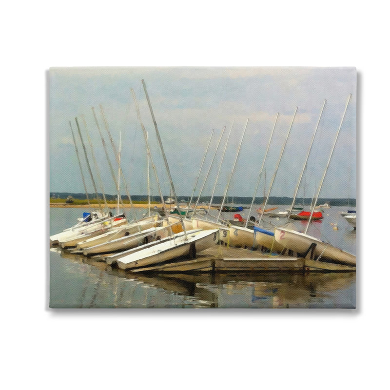 Art maritime sur toile, "Bateaux à quai maritime" par GraffiTee Studios, H 24 po x l 30 po