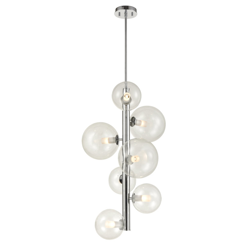 Luminaire suspendu sphère 7 lumières grappe Sumner, Transparent, Chrome