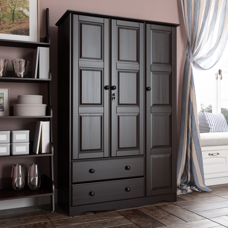 Primm Grand 100% Solid Wood 3-door Wardrobe Armoire with Lock, Java