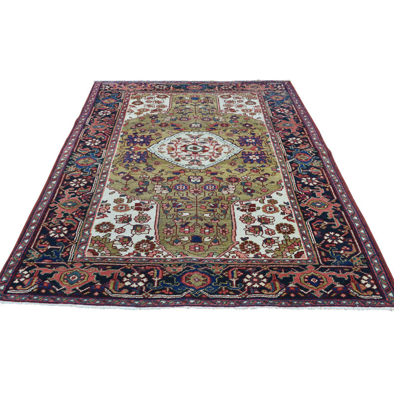 Tapis intérieur en laine vert/rouge 4 pi 6 po x 6 pi à main one-of-kind noué la Kennard