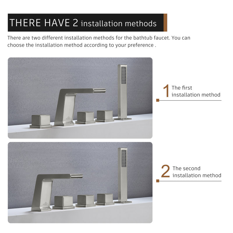 Brushed Nickel 5-Hole Deck Mounted Tub Faucet with Hand Shower