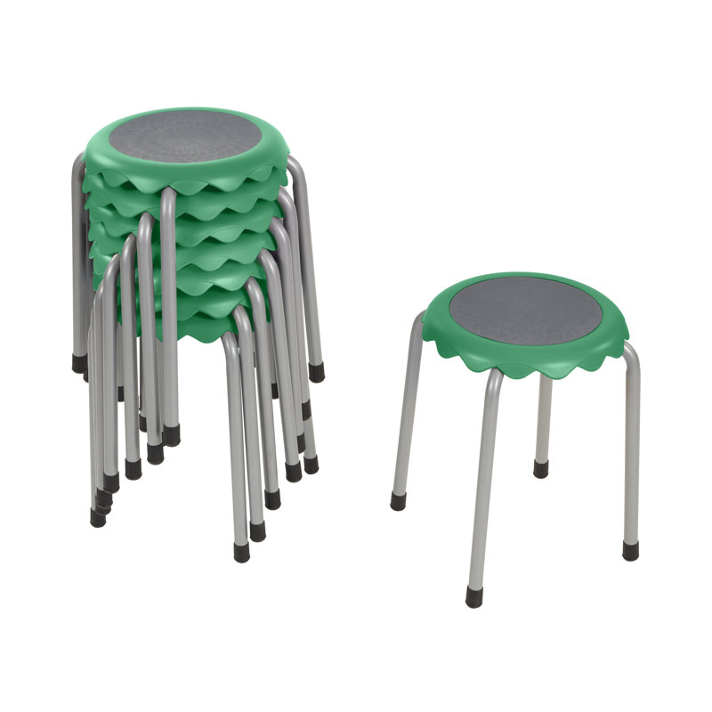 Emerald Green Stackable Plastic Stools with Steel Legs, 8-Piece Set