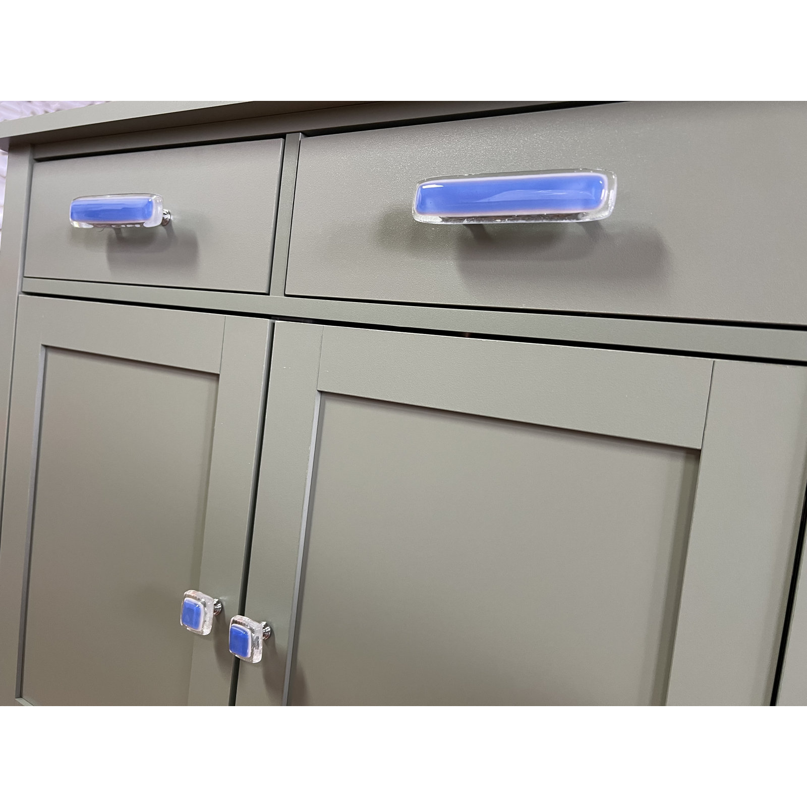 Reflective Rectangular Cabinet Knob, Polished Chrome, Sky Blue