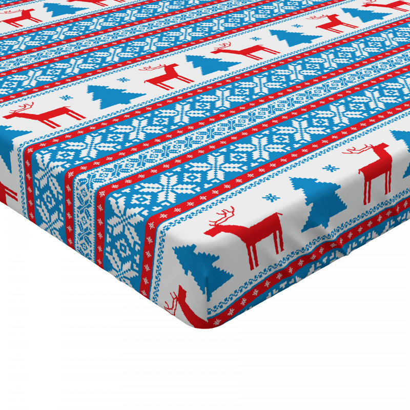 Microfiber Fitted Sheet, Twin Fitted Sheet, Blue/Red Geometric 1