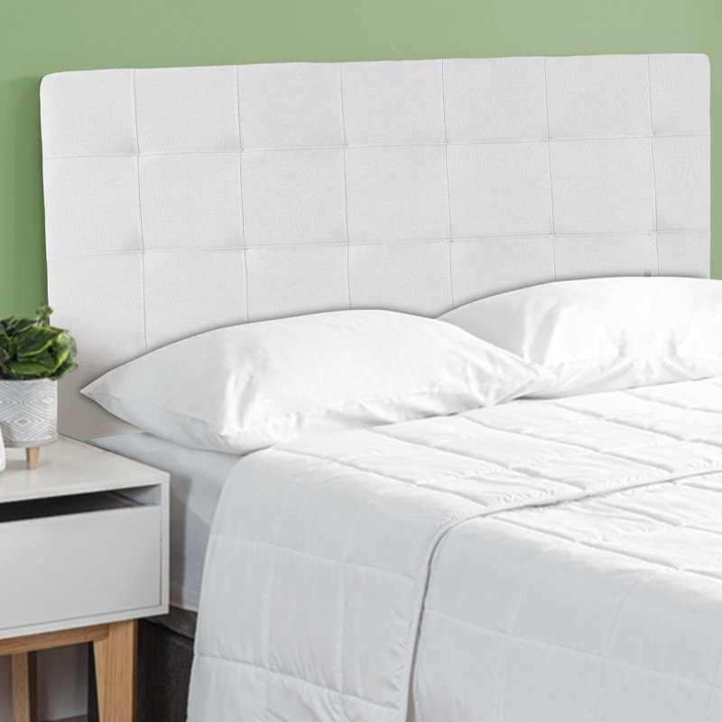 Keymond Classic Tufted Adjustable Upholstered Full Size Headboard in Linen Fabric, Metal Legs, White