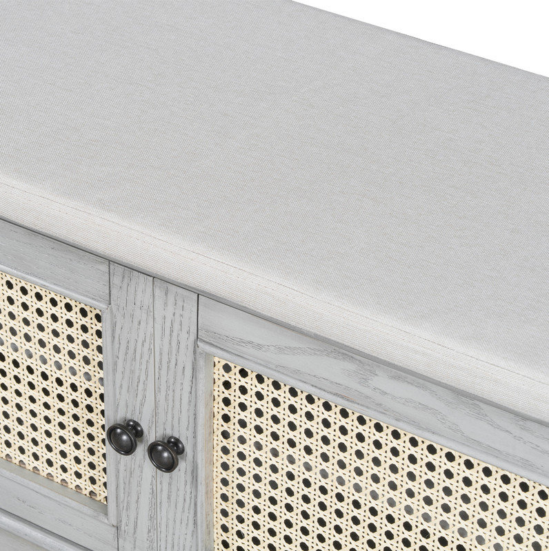 Banc de rangement en rotin avec rangement Boho, Bois gris