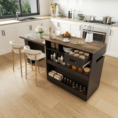 Movable Kitchen Island With Retractable Tabletop