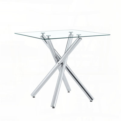 Table de bar moderne avec pieds en métal et plateau en verre trempé