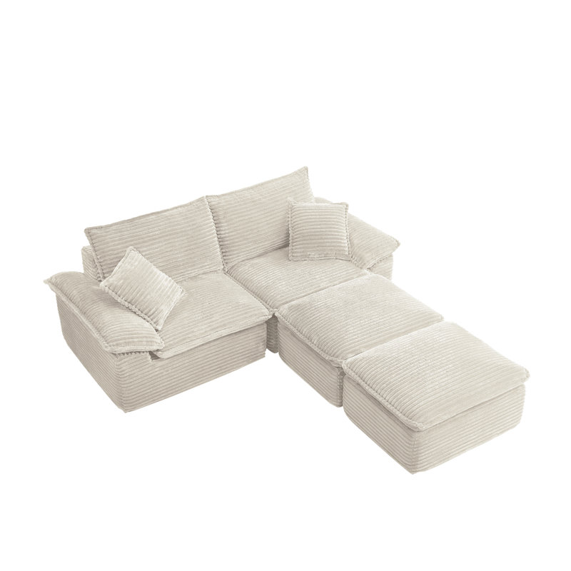 Canapé confortable en velours côtelé de 81 po avec repose-pieds Lewis, Beige Corduroy