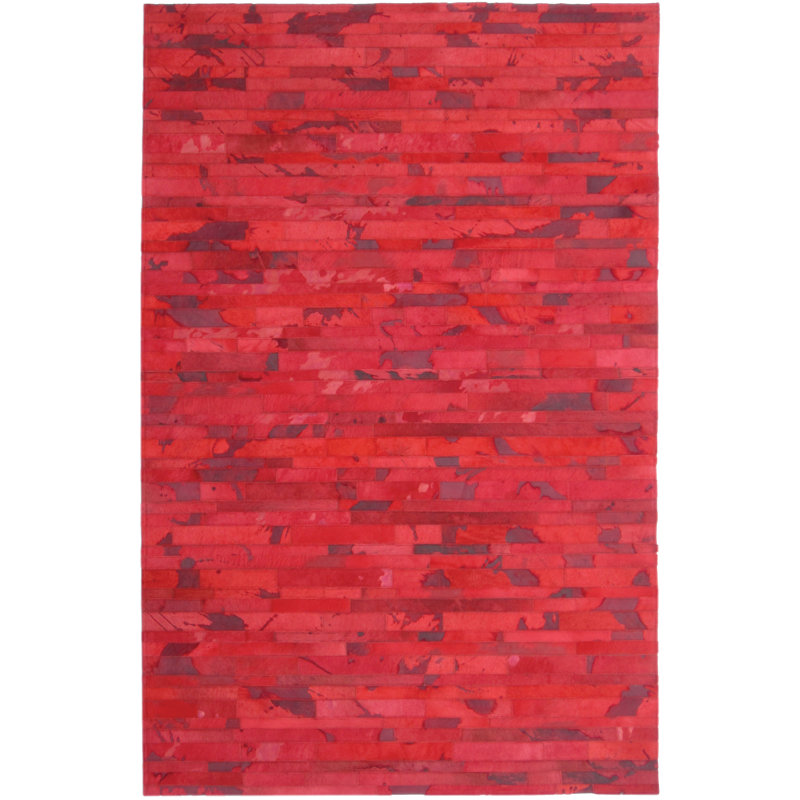 Area Cowhide Abstract Area Rug in Red, Rectangle 8' x 10'