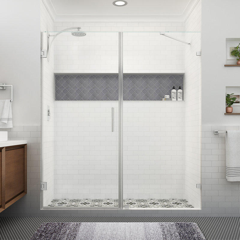 Nautis XL 73.25 to 74.25 in. W x 80 in. H Hinged Frameless Shower Door with Clear StarCast Glass, Stainless Steel