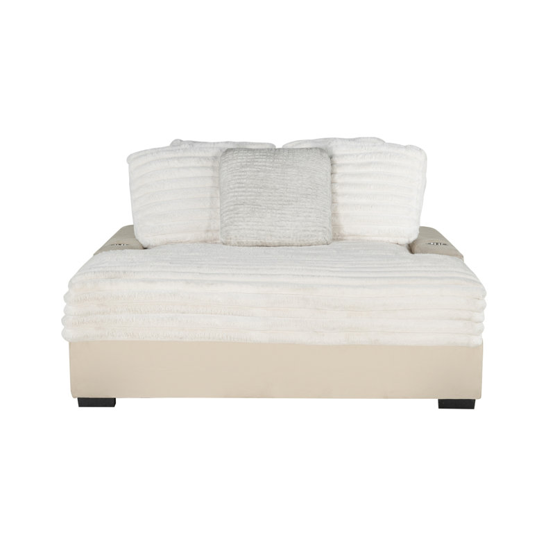 Wide Sofa Bed, 2-Seater Lounger Sofa With USB With Cup Holders, Overstuffed Cushion Sleeper With Skin-Friendly Upholstery