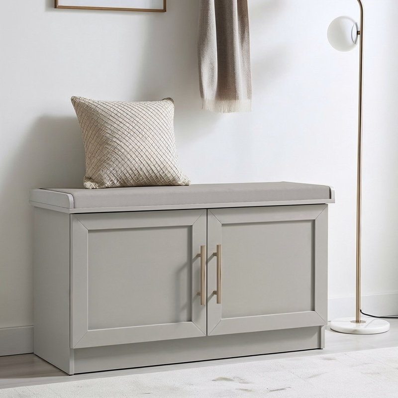 2 Door Storage Bench, Light Grey