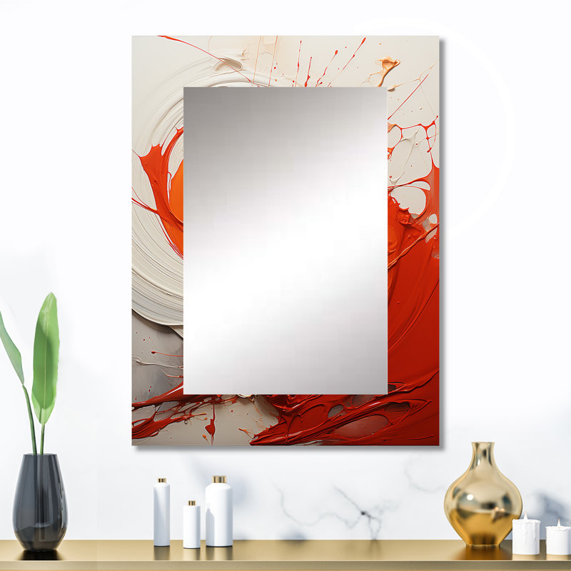 Red Spiral Chaos Unleashed - Abstract Collages Large Wall Mirror, Red Decorative Mirror, Printed Metal Art, 32" x 24"