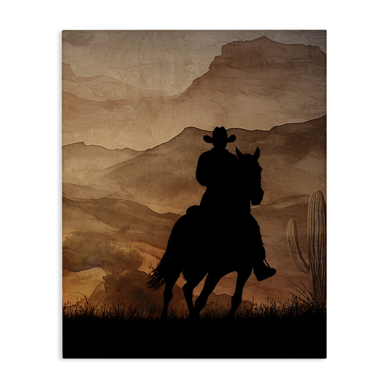 Cowboy's Sunset Ride, toile de Kim Allen, H 30 po x l 24 po