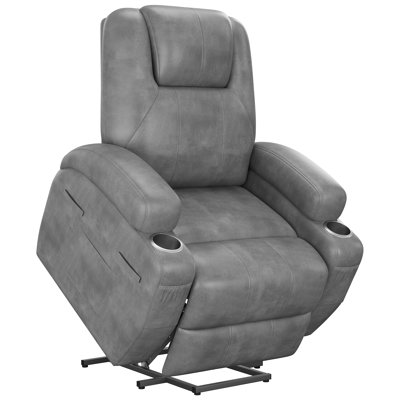 Electric Power Lift Recliner Chair with Massage for Elderly, PU Leather Home Theater Seat with Side Pockets and 2 Cup Holders Ergonomic Lounge Chair S by Latitude Run