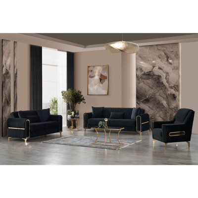 Modern Contemporary Velvet Upholstered 3PC(Sofa + Loveseat + Chair) by Everly Quinn