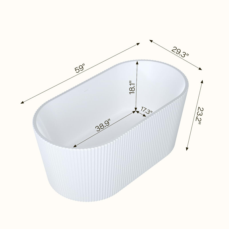 59 in Free Standing Tub, Standalone Soaking Pleated Bathtub, Easy Install Freestanding Bathtub, Modern Design for Bathrooms, White