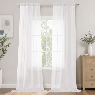 Sheer White Curtains 120 Inches Long, Extra Long Rod Pocket Solid Color Window Sheer Curtain Panels, Elegant Curtains & Drapes for Living Room, Bedroom 2 Panels (White, 2x42x120'')