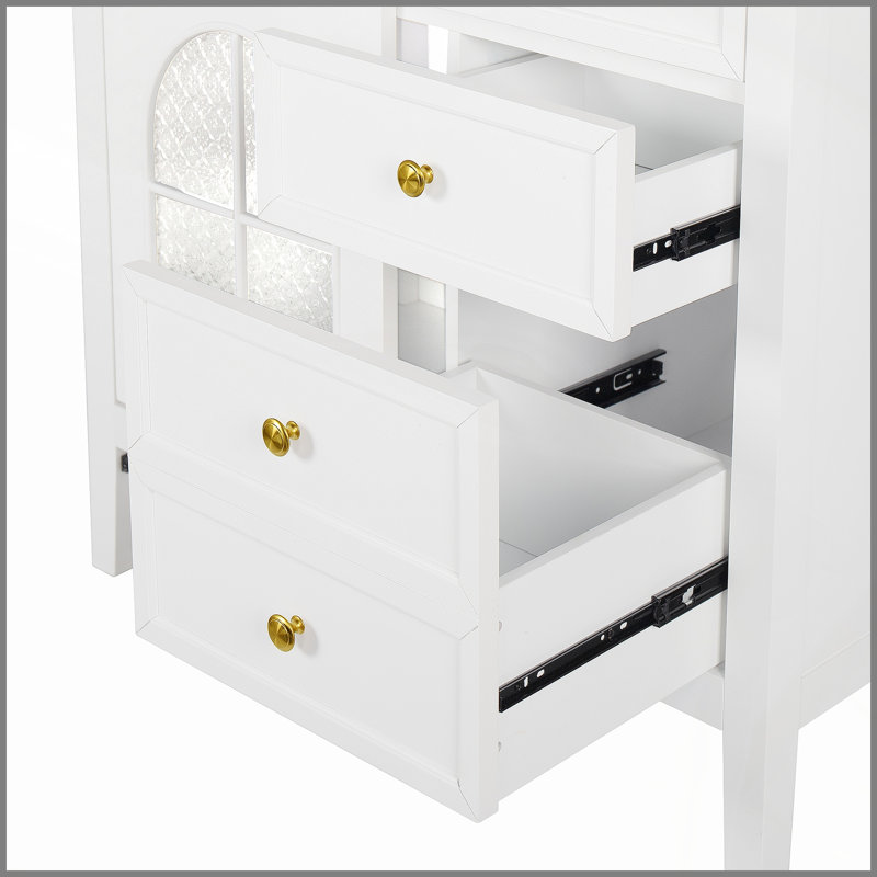 Armoire de salle de bain blanche de 35,6 pouces avec beaucoup de rangement et éclairage activé par le mouvement pour les salles de bain modernes