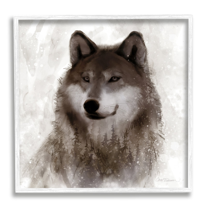«Woodland Wild Wolf», abstrait, sapin, forêt, ferme grise, giclée, art texturé par Carol Robinson