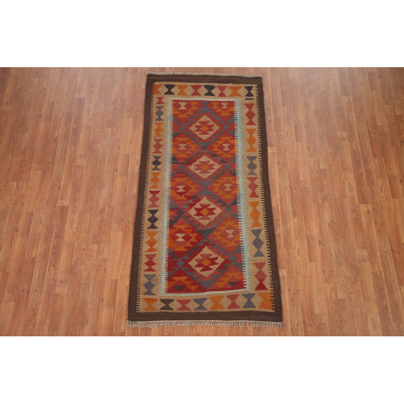 Tapis de couloir réversible en laine Kilim 3 x 7