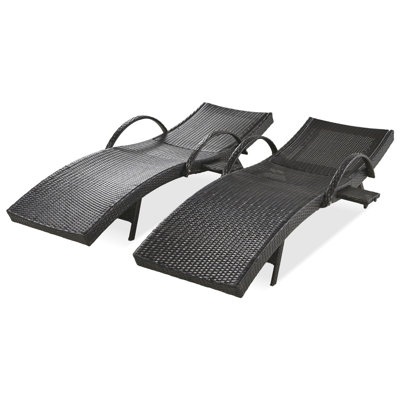 80'' Outdoor Wicker Chaise Lounge Chairs Set Of 2, Patio Rattan Reclining Chair Pull-out Side Table W/ 5 - Level Adjustable Backrest Ergonomic Wave Design Pool Sunbathing Recliners, Dark Brown