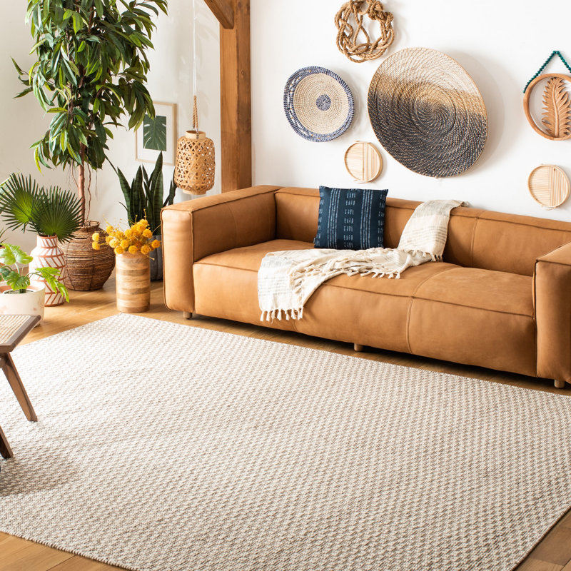 Tapis en laine / coton à tissage plat Ambriz brun clair / ivoire, Rectangle 8 pi x 10 pi