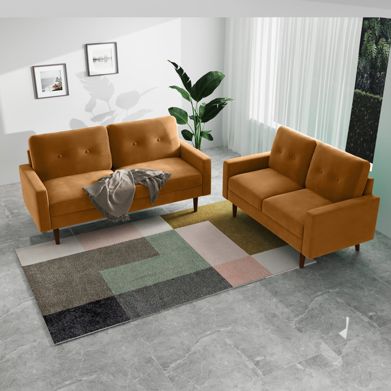 Madian Velvet Sofa, Ginger Velvet, 32.7" H x 58" W x 30" D
