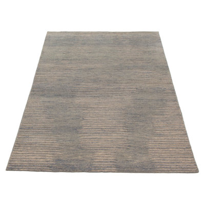 Tapis bleu denim clair en laine noué à la main 5 pi 0 po x 7 pi 11 po