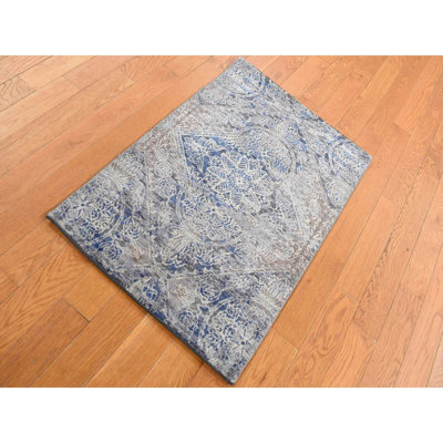 2'x3'1" Silk with Wool Hand Knotted ERASED ROSSETS Sample Mat Rug CF2F4FFE4E184BBB849A0EC82CF0D50E