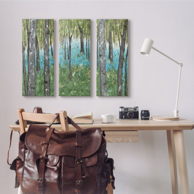 Rustic Grey Grey Trees Abstract Forest Scene par Jade Reynolds - Ensemble de 3 peintures