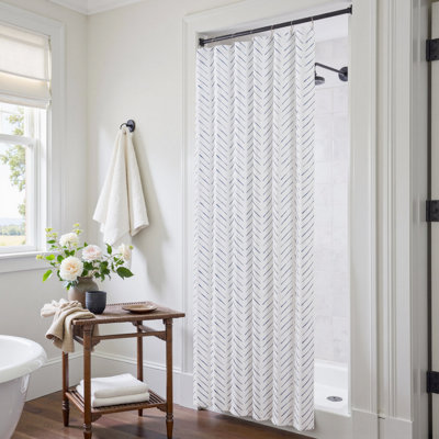 Baun Chevron Shower Curtain with Hooks Included