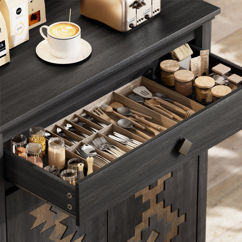 Buffet 32 po avec rangement, buffet avec tiroir et tablette réglable, rangement moderne pour la cuisine, le salon, le vestibule, noir