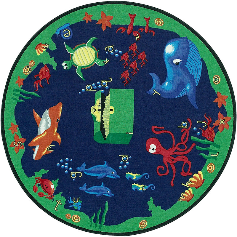 Tapis bleu/vert touffeté Bermudez, Rond 6 pi