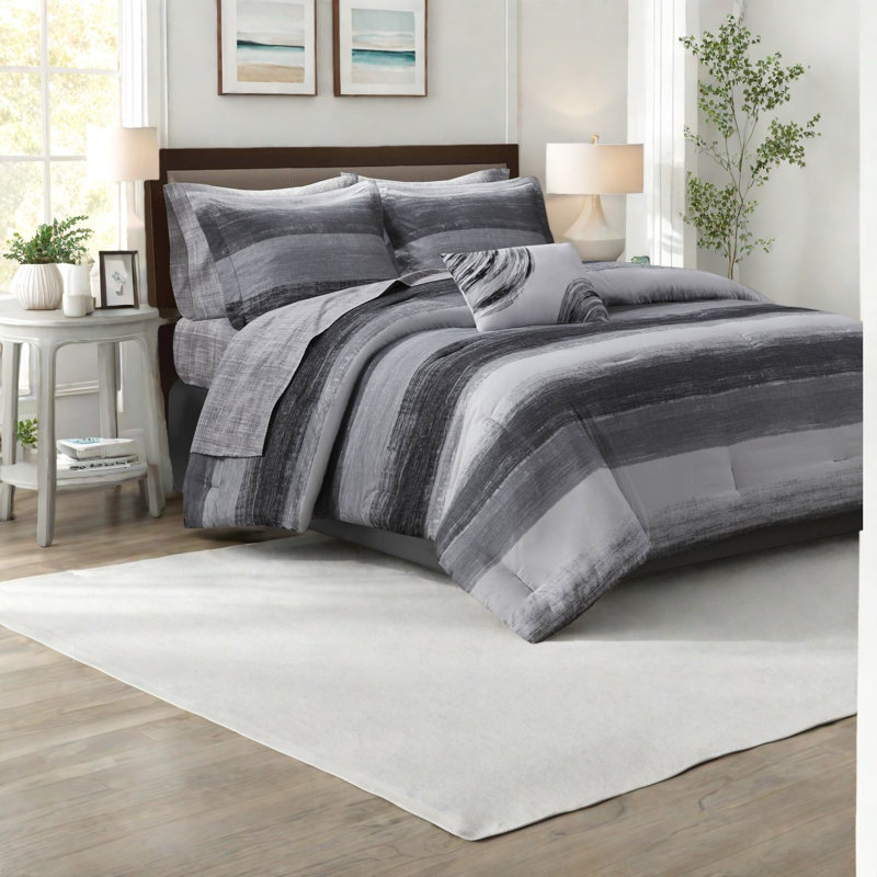Luxury 9-piece Cal King Bedding Sets, Microfiber Elegance, Contemporary Black
