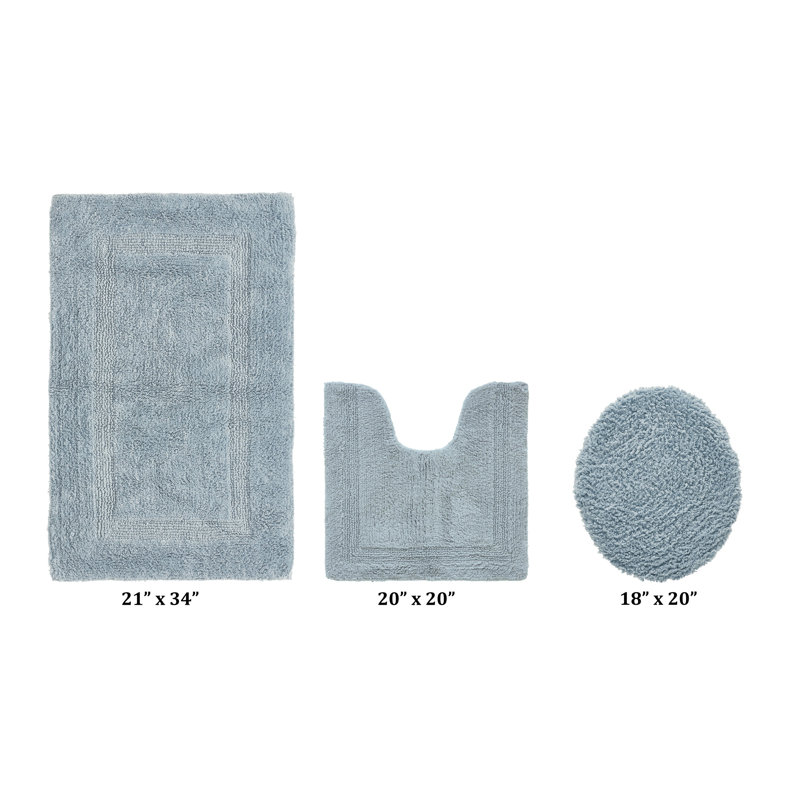 Annerose Premium 100% Cotton 3 Piece Bath Rug Sets, Machine Washable, Super Absorbent & Tufted Weave Reversible Bath Mat for Bathroom, Shower, and Tub, Oeko-Tex Certified Bathroom Rugs