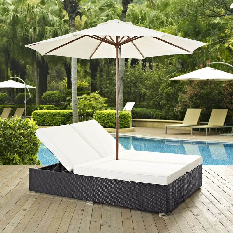 Umbrella Outdoor Double Chaise Lounge With Canopy Sun Lounger
