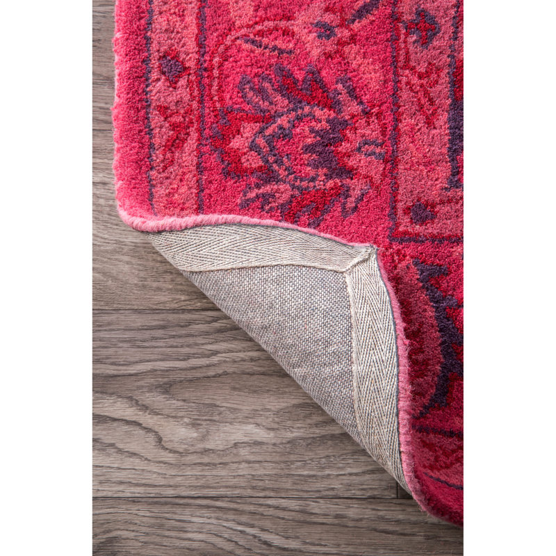 Tapis rose en laine touffeté à la main Reid, Tapis de couloir 2 pi 6 po x 8 pi