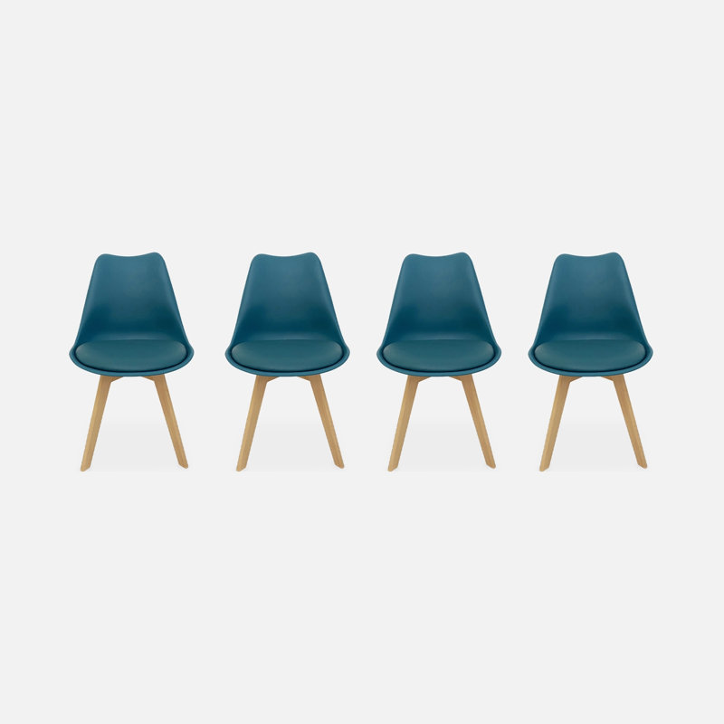 Scandi-style Nanja Dining Chair with wooden legs, by 4, Teal