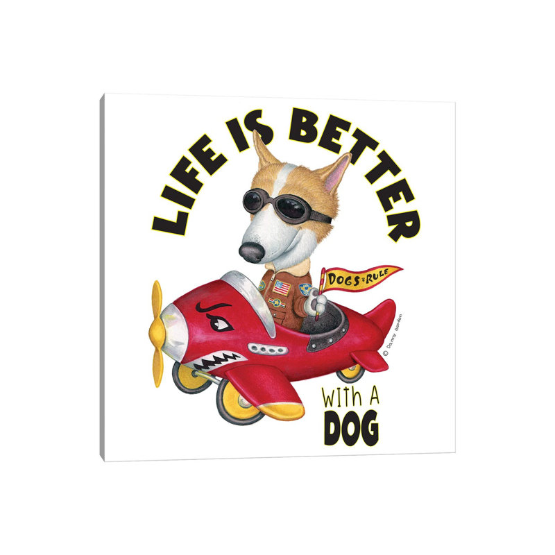 Corgi In A Plane With Words by Danny Gordon - Wrapped Canvas Gallery-Wrapped Canvas Giclée, 37" H x 37" W, Wrapped Canvas